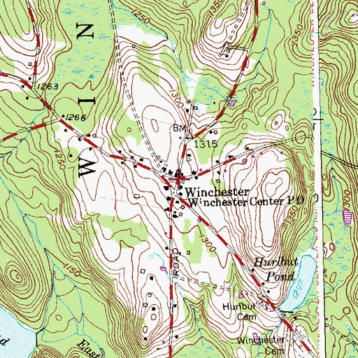 Topographic Map of Winchester Center, CT