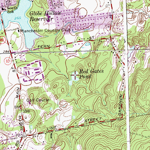 Topographic Map of Red Gates Pond, CT