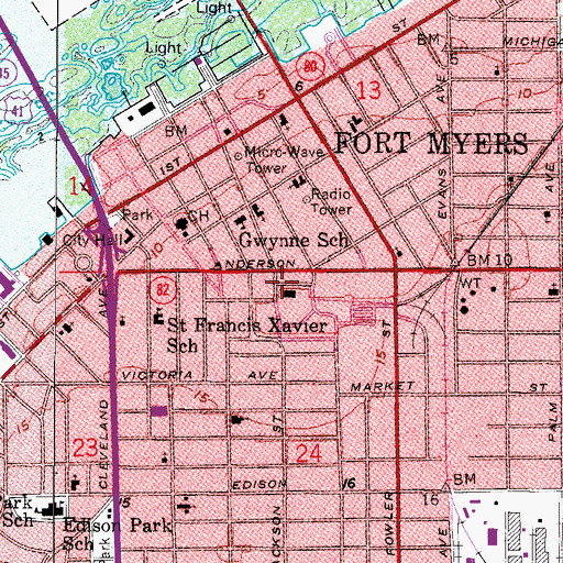Topographic Map of Fort Myers Fire and Rescue Station 1, FL