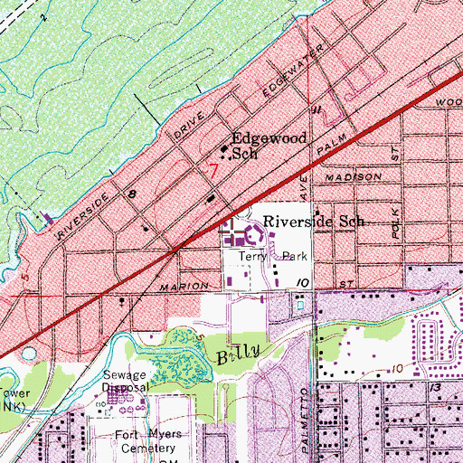 Topographic Map of Fort Myers Fire and Rescue Station 2, FL