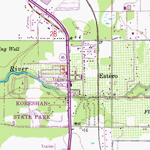 Topographic Map of Estero Fire Rescue Station 41, FL