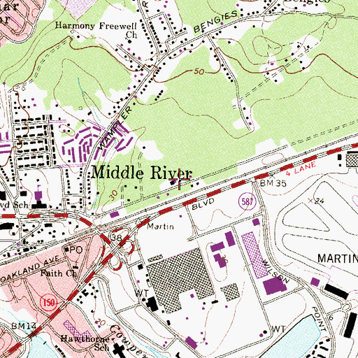 Topographic Map of Middle River Volunteer Ambulance Rescue Company Station 52, MD