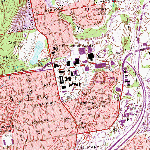 Topographic Map of Sanford Hall, CT