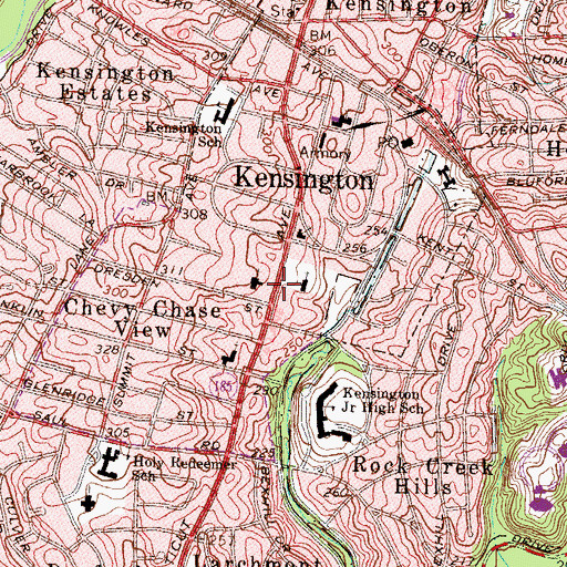 Topographic Map of Evergreen Montessori School, MD
