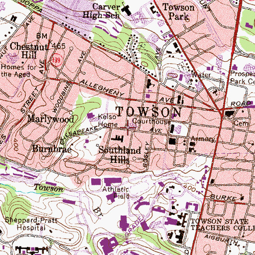 Topographic Map of Towson Presby Kindergarten and Nursery, MD