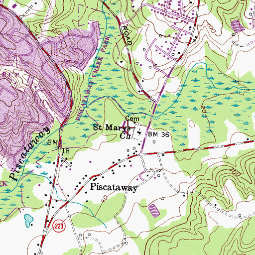 Topographic Map of Saint Mary School of Piscataway, MD