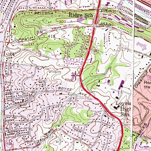 Topographic Map of Ridge Ruxton School, MD