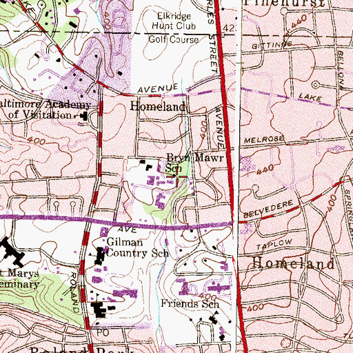Topographic Map of The Bryn Mawr Little School, MD