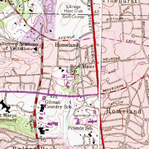 Topographic Map of The Bryn Mawr Little School, MD