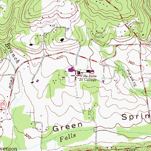 Topographic Map of Stevenson University - Greenspring Campus, MD