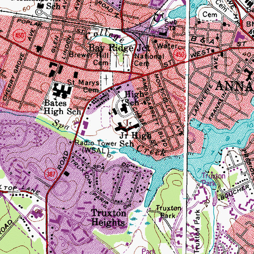 Topographic Map of Bates Middle School, MD