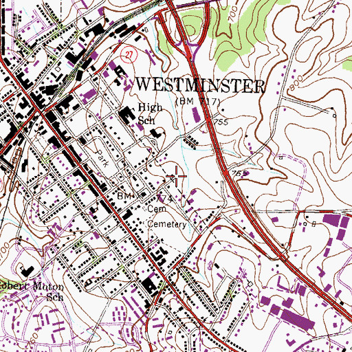 Topographic Map of Carroll County Evening High School, MD
