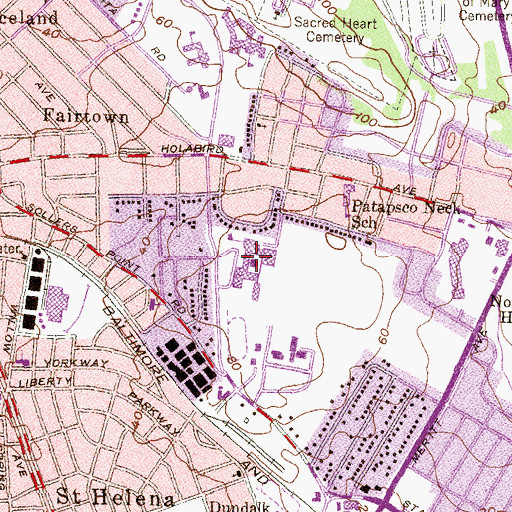 Topographic Map of Dundalk Evening High School, MD