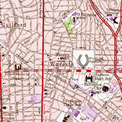Topographic Map of Waverly Career Center, MD