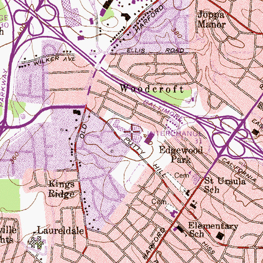 Topographic Map of Parkville Evening High School, MD