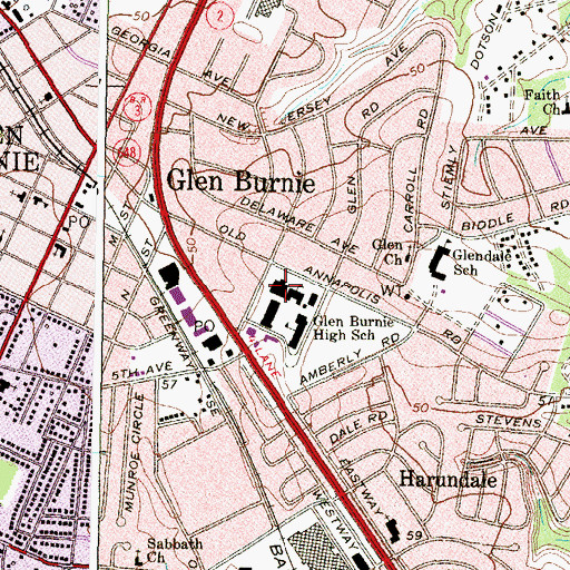 Topographic Map of Anne Arundel Evening High School - Glen Burnie Campus, MD