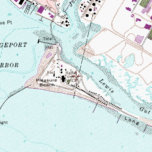 Topographic Map of WICC-AM (Bridgeport), CT