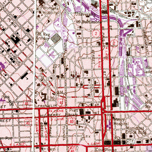 Topographic Map of Downtown Baltimore Child Care / Park Avenue, MD