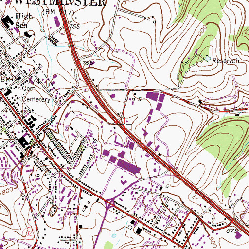 Topographic Map of Carroll Christian School, MD