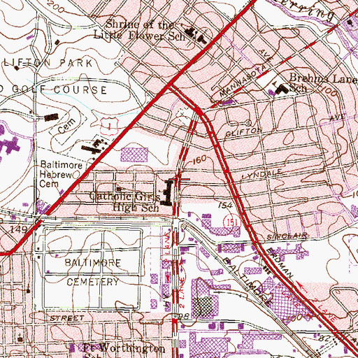 Topographic Map of The Catholic High School of Baltimore, MD