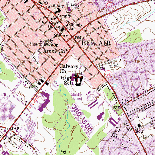 Topographic Map of Alternative Center/Bel Air High School, MD