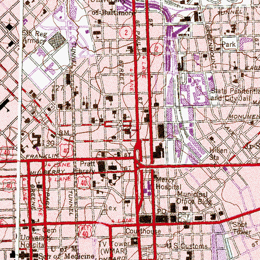 Topographic Map of The Peabody Institute of Johns Hopkins, MD