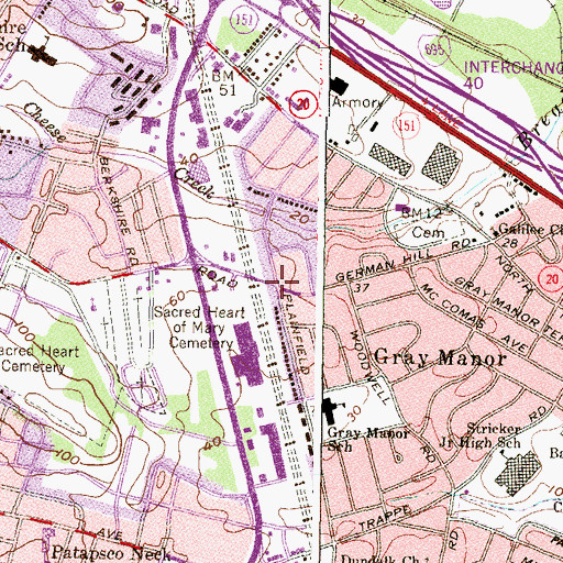 Topographic Map of High Road School of Baltimore County, MD