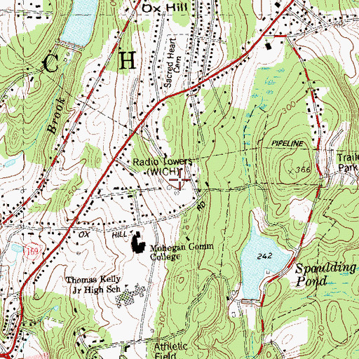 Topographic Map of WICH-AM (Norwich), CT