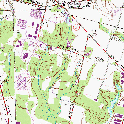 Topographic Map of WSAG-AM (Poquonock), CT