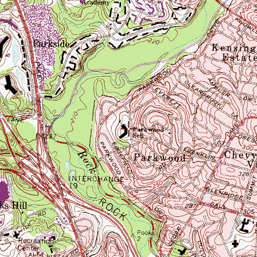 Topographic Map of Kensington Parkwood Elementary School, MD