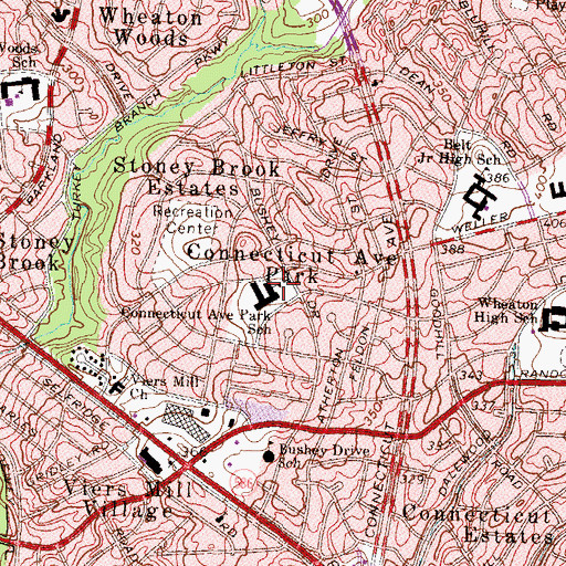 Topographic Map of Montgomery County Evening High School, MD