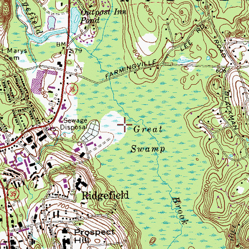 Topographic Map of WREF-AM (Ridgefield Center), CT