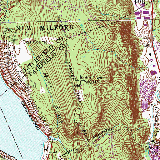 Topographic Map of WRKI-FM (Brookfield), CT