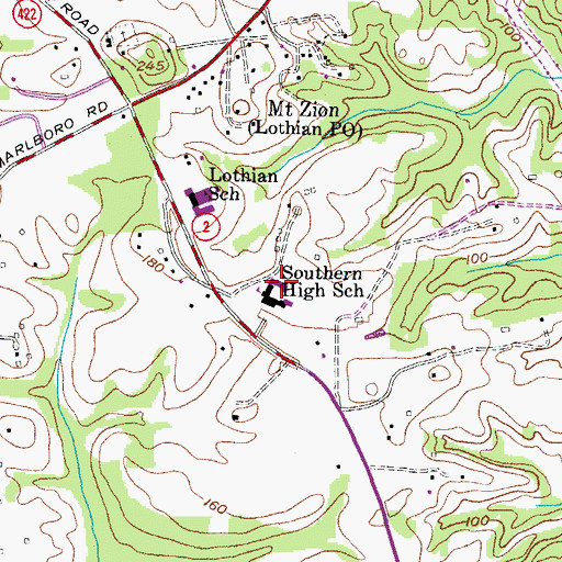 Topographic Map of Traceys Elementary School at Southern Middle School, MD