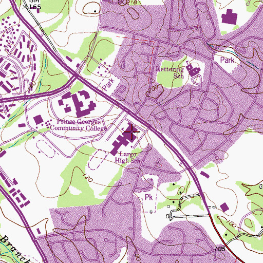 Topographic Map of Largo Evening High School, MD