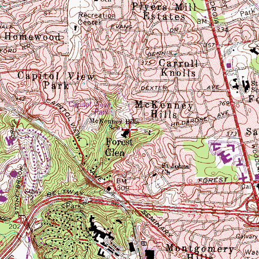 Topographic Map of Phoenix Center - McKenney Hills, MD