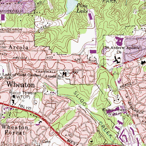 Topographic Map of Arcola Elementary School, MD