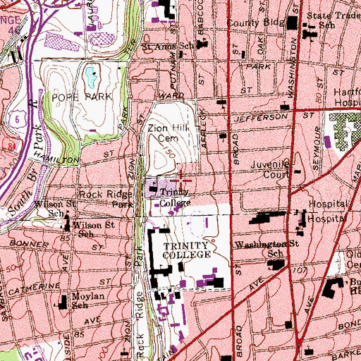 Topographic Map of WRTC-FM (Hartford), CT