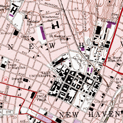 Topographic Map of WYBC-FM (New Haven), CT