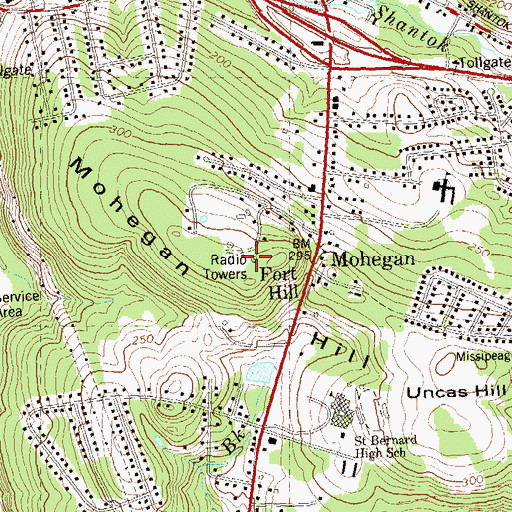 Topographic Map of WCTY-FM (Norwich), CT