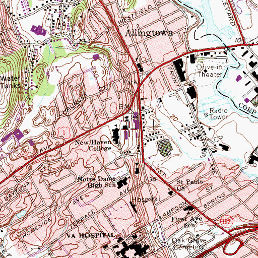 Topographic Map of WNHU-FM (West Haven), CT