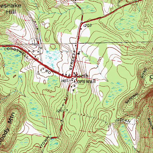 Topographic Map of North Cornwall, CT