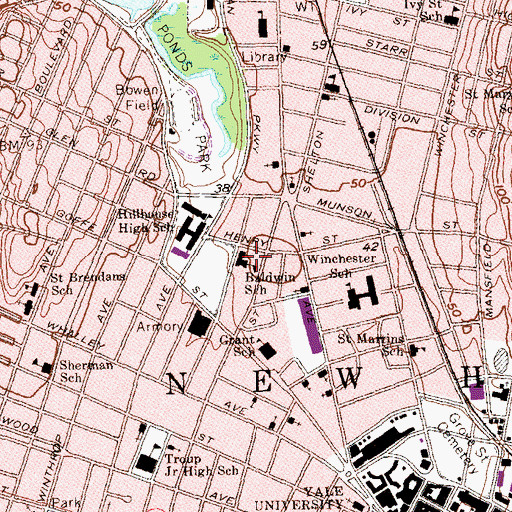 Topographic Map of Baldwin School, CT
