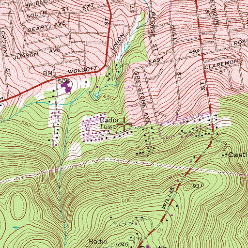 Topographic Map of WBIS-AM (Bristol), CT