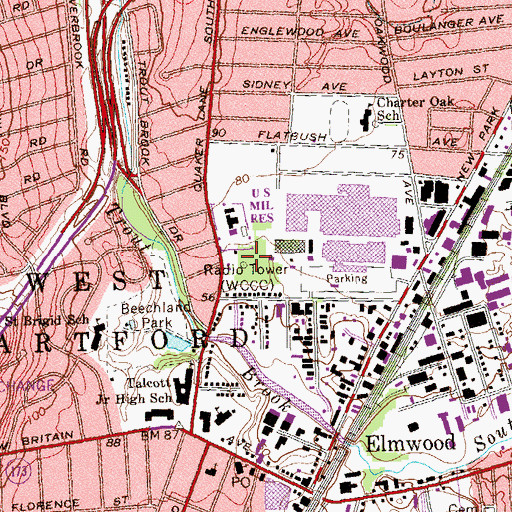 Topographic Map of WCCC-AM (Hartford), CT