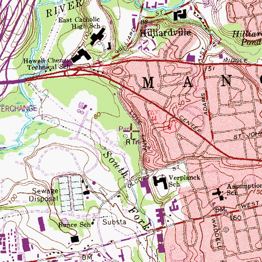 Topographic Map of WLVH-AM (Manchester), CT