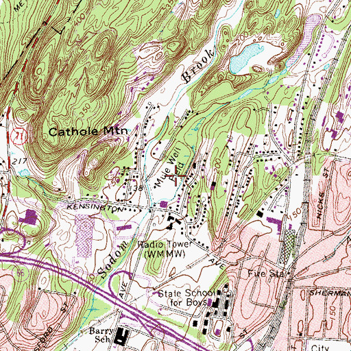 Topographic Map of WMMW-AM (Meriden), CT
