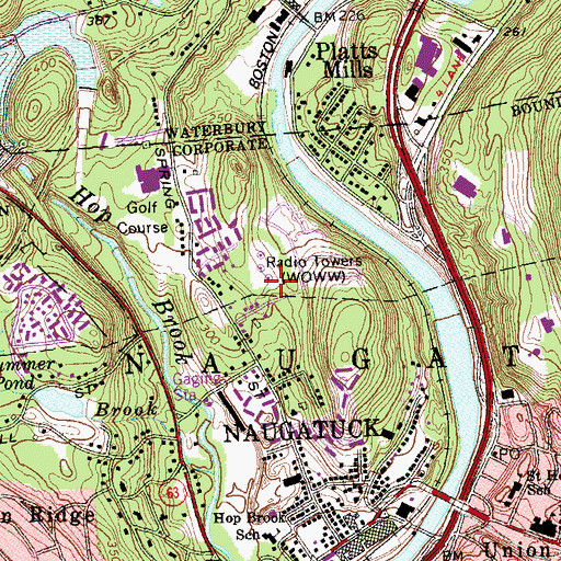 Topographic Map of WFNW-AM (Naugatuck), CT