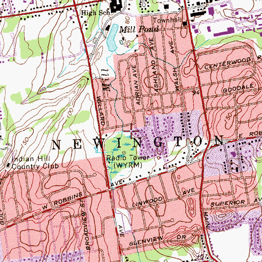 Topographic Map of WRYM-AM (New Britain), CT