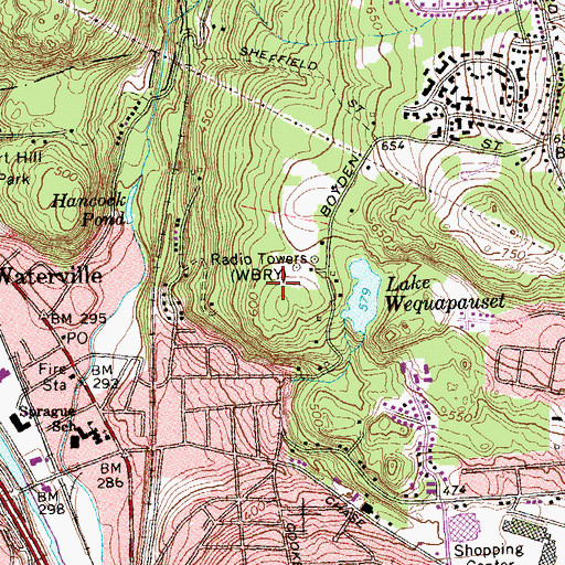 Topographic Map of WQQW-AM (Waterbury), CT